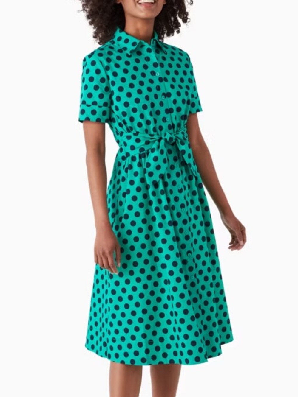 kate spade Emerald Green Polka Dot Midi Shirt Dress